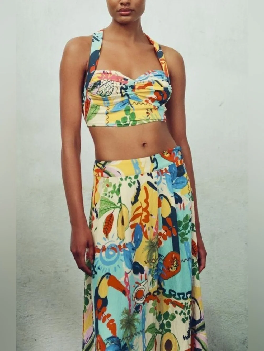 Zara Tropical Floral Print Crop Top & Maxi Skirt Set - Picture 2 of 15